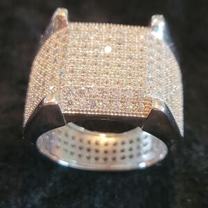Mens 925 Sterling Silver Pave Ring Size 11